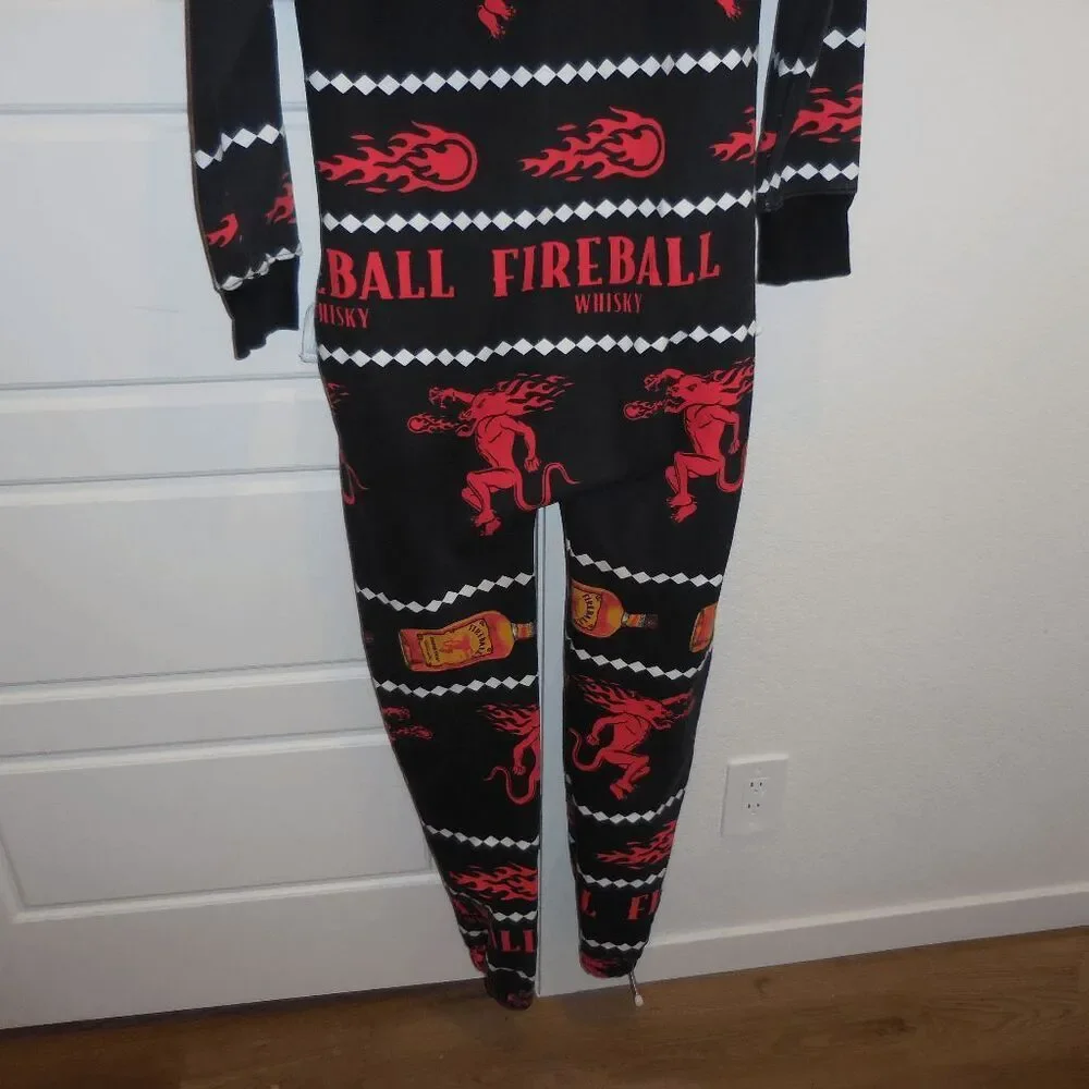Fireball Whiskey One Piece Pajamas Fleece Lined Christmas‎ Jumpsuit Size Small